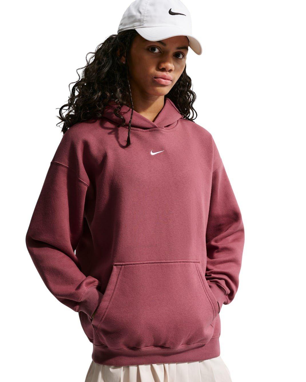 Nike Big Girls' Sportswear Studio Fleece Oversized Pullover Hoodie - Maroon - MAROON